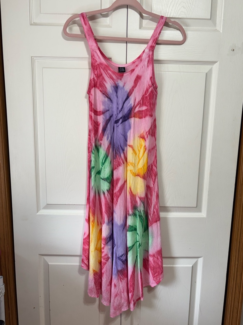 Sleeveless Pink Tie-Dye Floral Midi Dress